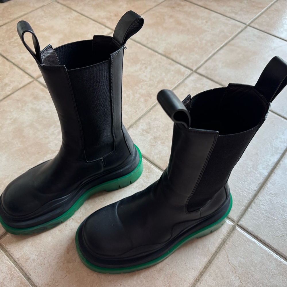 Bottega Veneta Black and Green Ankle Booties with Chunky Sole